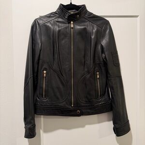 Laundry By Shelli Segal Black Leather Jacket with Gold Accents